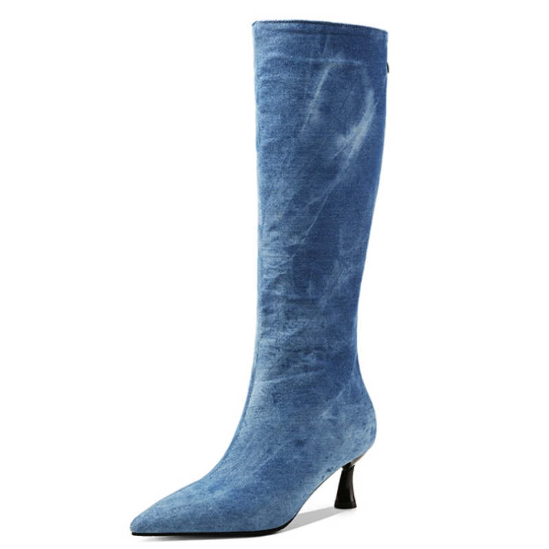 Jeans - Botas vaqueras azules hasta la rodilla,
