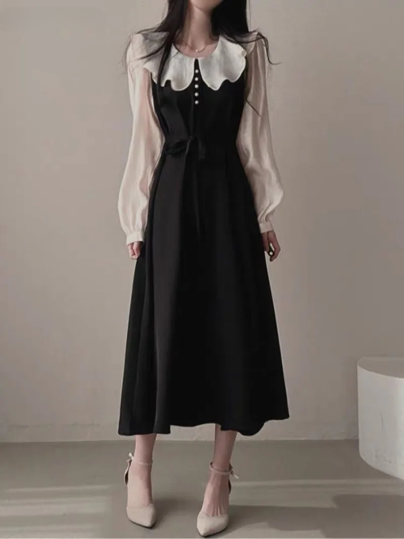 French Vintage Floral Midi Dress - Vestidos de manga larga para mujer,