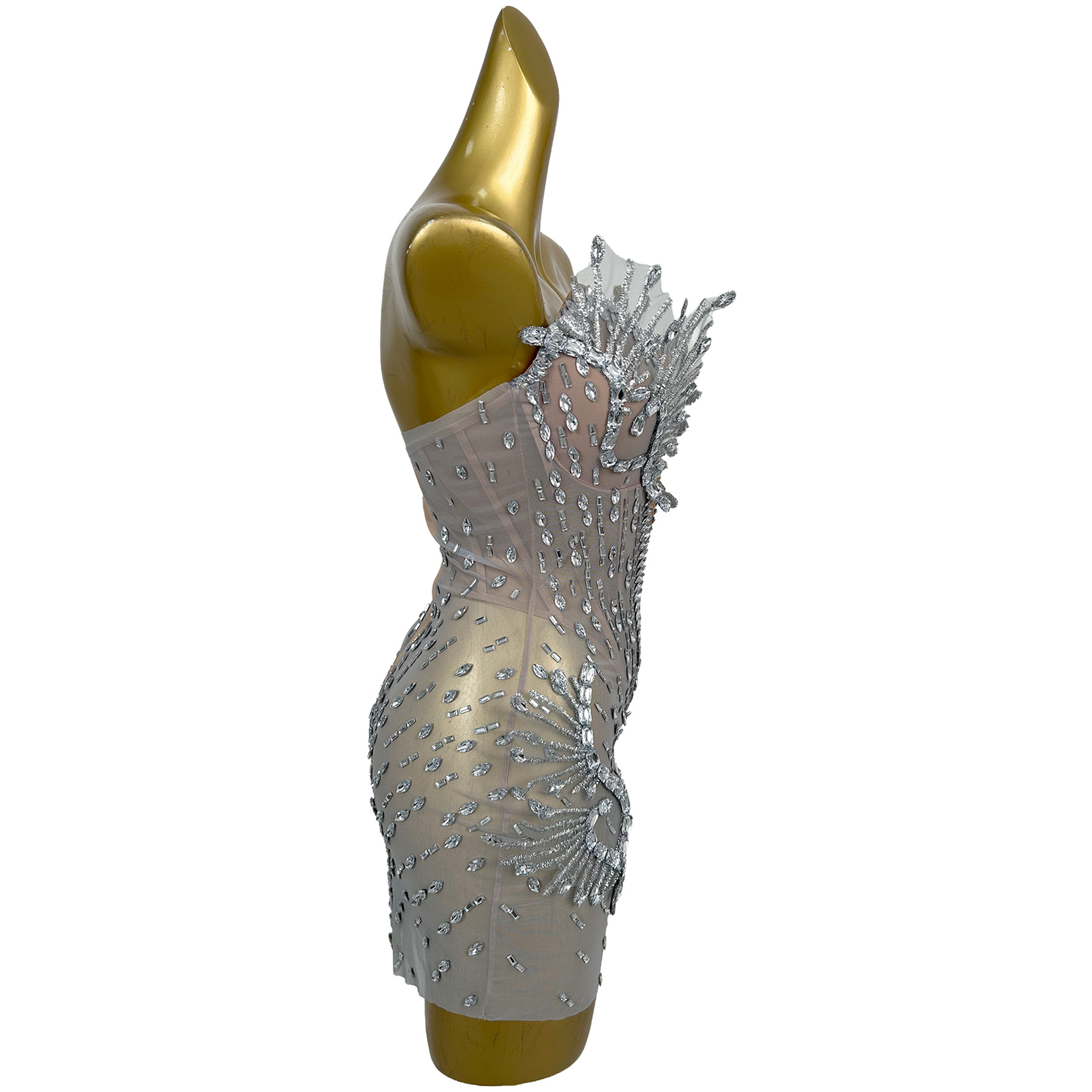 Vestido Mini de Malla Transpar - Sparkly Rhinestone Club Party Dress reseña y precio