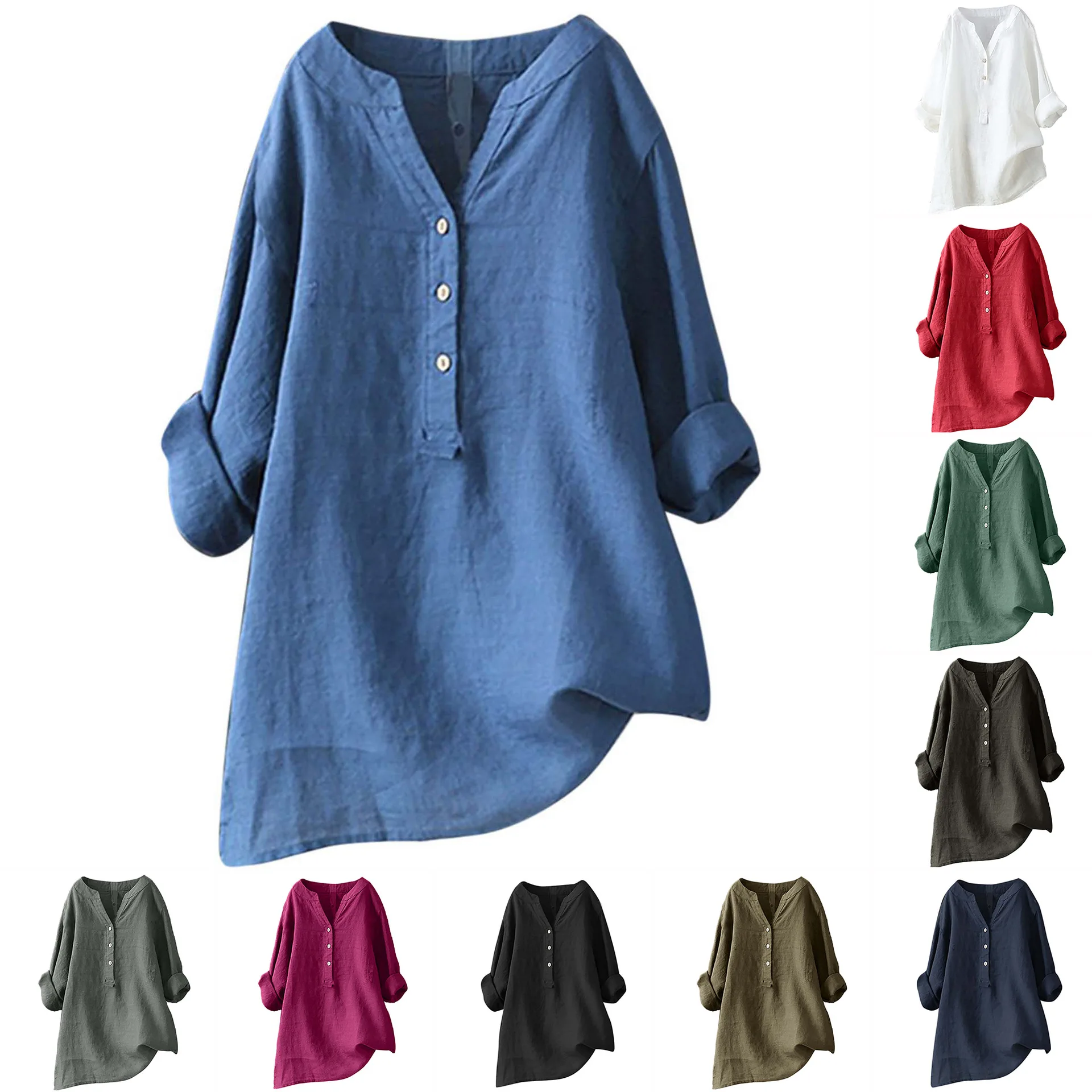 Blusa unisex de algodón y lino - Casual Loose Linen Shirt Dress reseña y precio