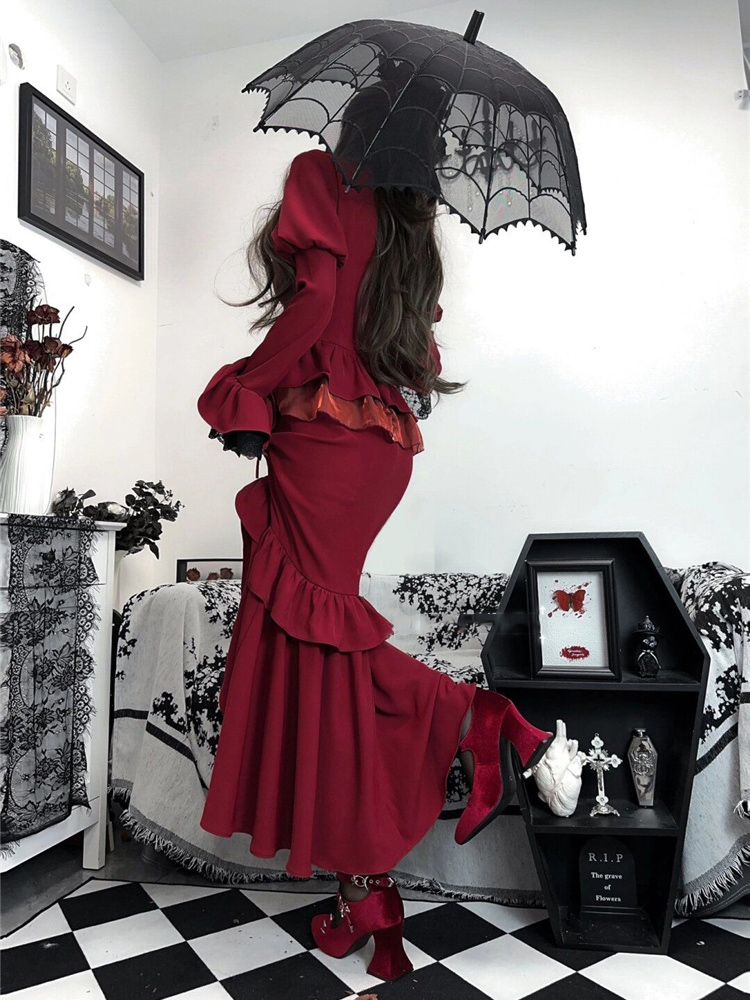 Vestido Vintage rojo de primav - French Vintage Floral Midi Dress reseña y precio