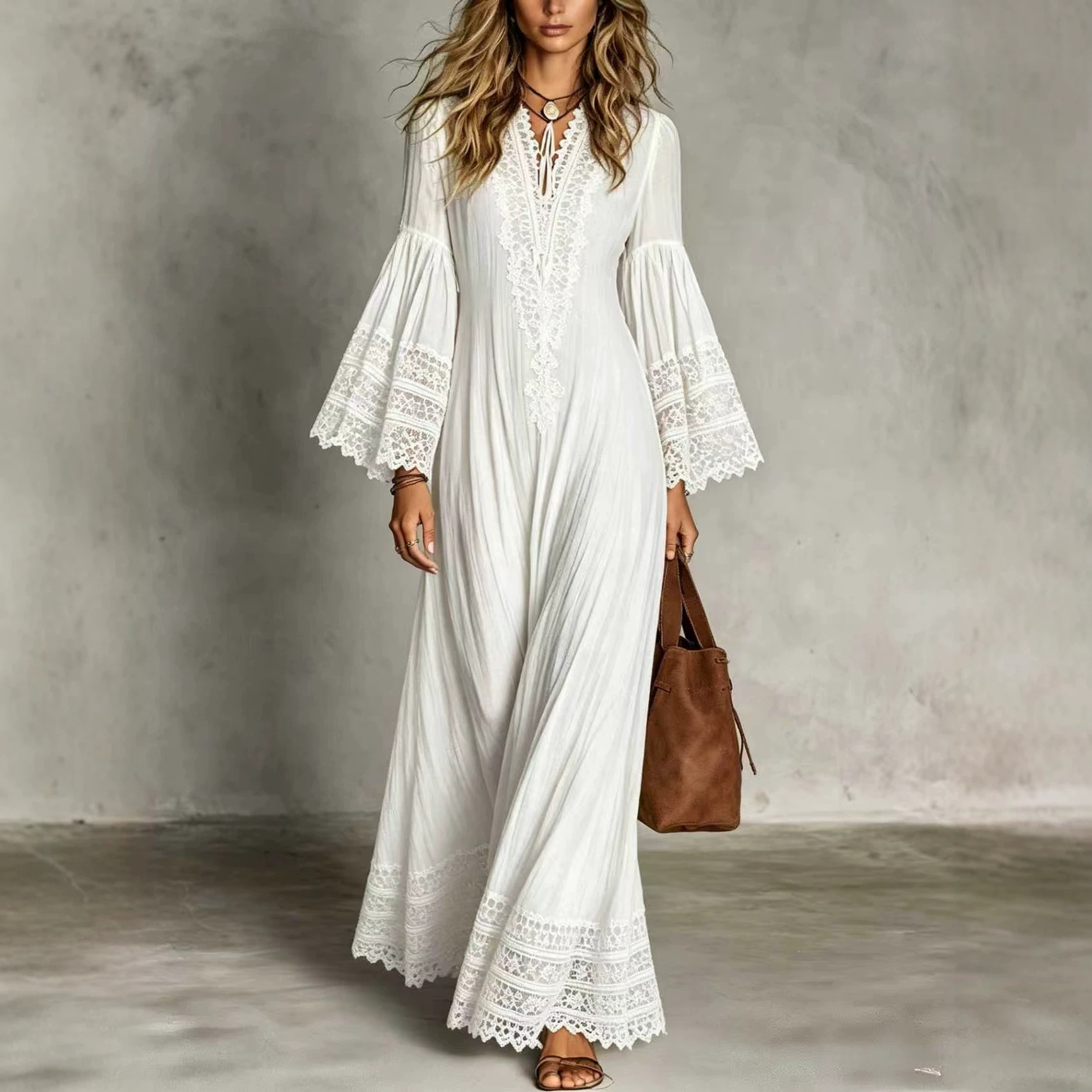 Vestido largo de encaje elegan - Boho Summer Beach Maxi Dress reseña y precio