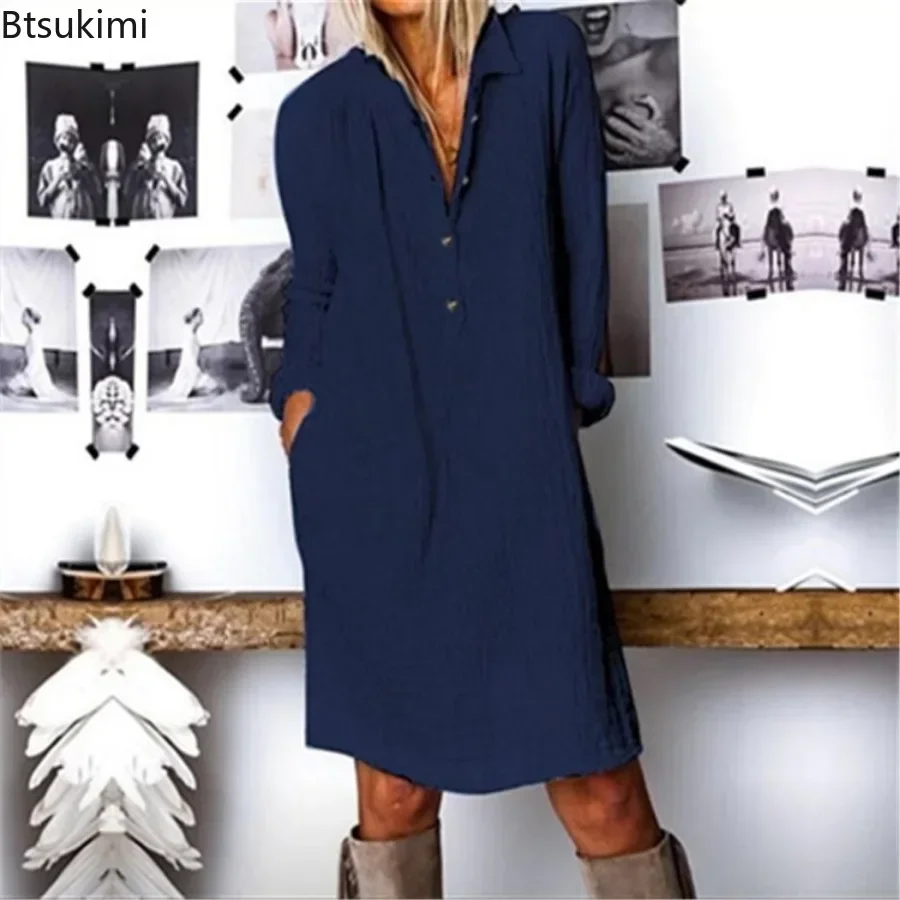 Vestido Casual de Lino y Algod - Casual Loose Linen Shirt Dress reseña y precio