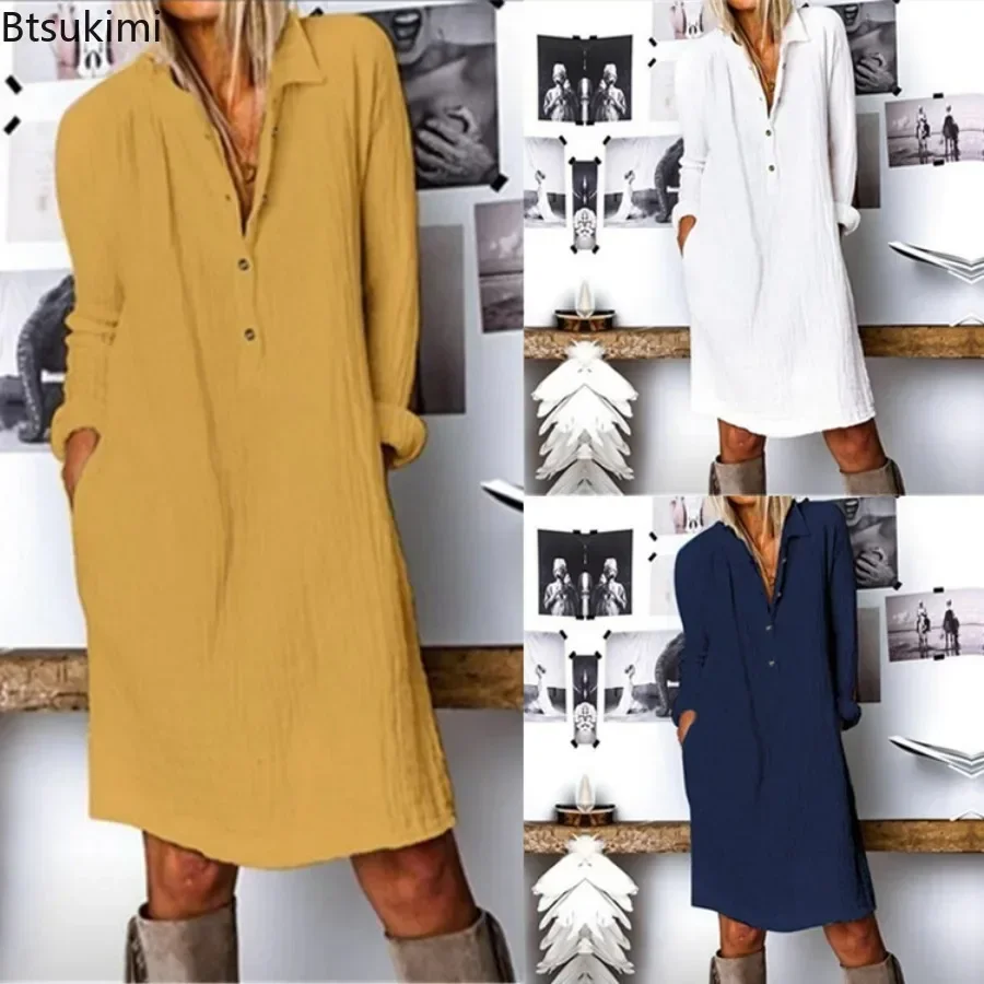 Vestido Casual de Lino y Algod - Casual Loose Linen Shirt Dress reseña y precio