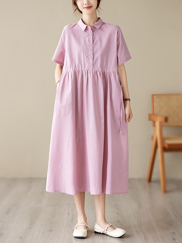 Vestido Casual de Algodón y Li - Casual Loose Linen Shirt Dress reseña y precio
