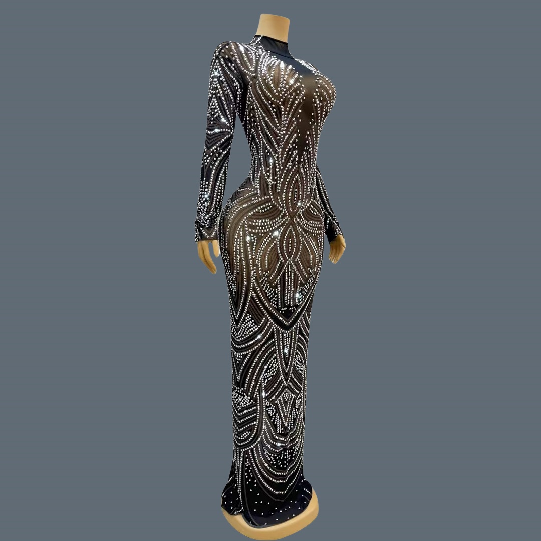Vestido de noche negro, de nue - Sparkly Rhinestone Club Party Dress reseña y precio